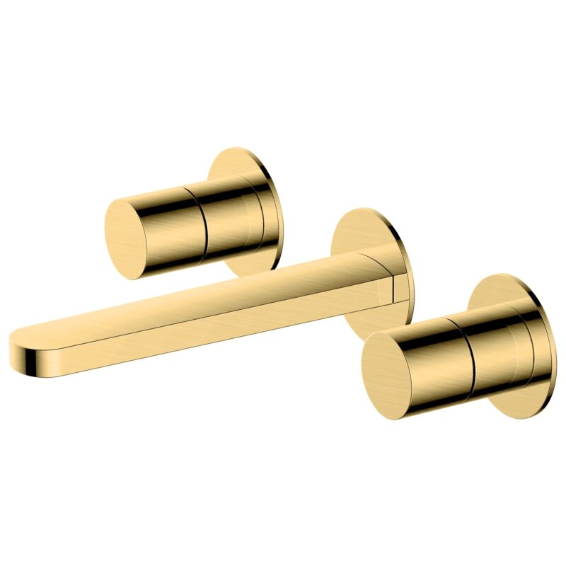 RAK Petit Round Wall Mounted 3 Hole Basin Mixer Brushed Gold RAK Petit Round Wall Mounted 3 Hole Basin Mixer Brushed Gold