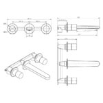 RAK Petit Round Wall Mounted 3 Hole Basin Mixer Brushed Gold