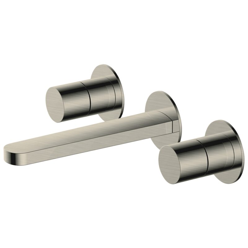 RAK Petit Round Wall Mounted 3 Hole Basin Mixer Brushed Nickel