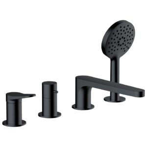 RAK Petit Round 4 Hole Bath Shower Mixer Matt Black