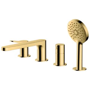 RAK Petit Round 4 Hole Bath Shower Mixer Brushed Gold