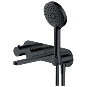 RAK Petit Round Wall Thermostatic Bath Shower Mixe Matt Black