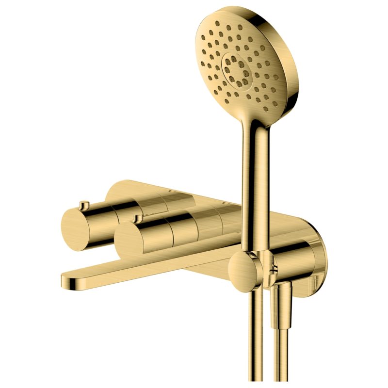 RAK Petit Round Wall Thermostatic Bath Shower Mixer Brushed Gold