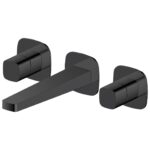 RAK Petit Square Wall Mounted 3 Hole Basin Mixer Matt Black
