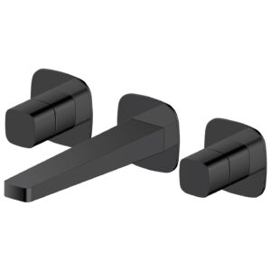RAK Petit Square Wall Mounted 3 Hole Basin Mixer Matt Black