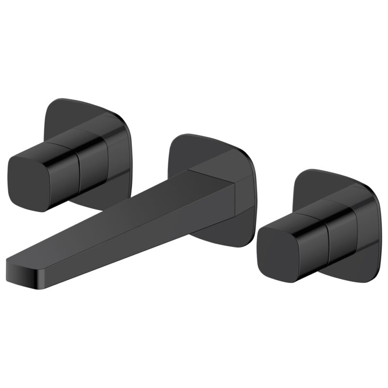 RAK Petit Square Wall Mounted 3 Hole Basin Mixer Matt Black