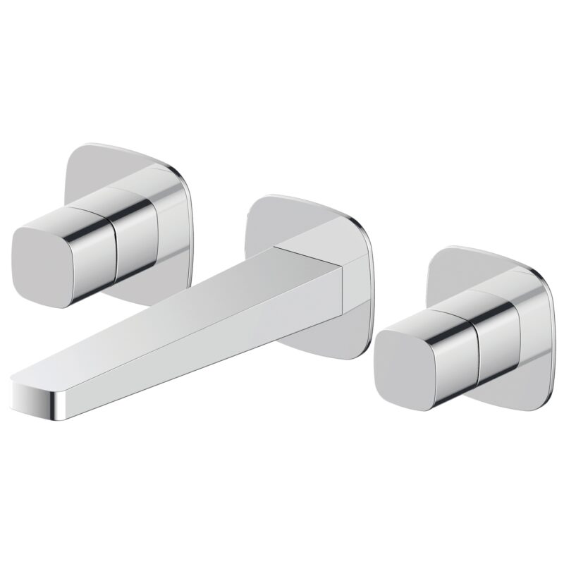RAK Petit Square Wall Mounted 3 Hole Basin Mixer Chrome
