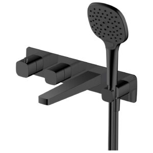 RAK Petit Square Wall Thermostatic Bath Shower Mixer Matt Black