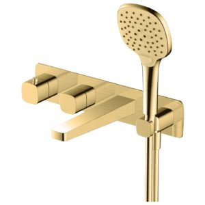 RAK Petit Square Wall Thermostatic Bath Shower Mixer Brushed Gold