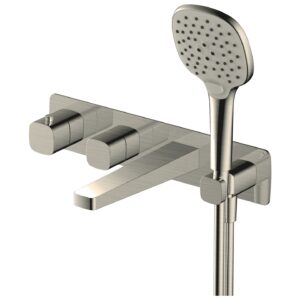 RAK Petit Square Wall Thermostatic Bath Shower Mixer Brushed Nickel