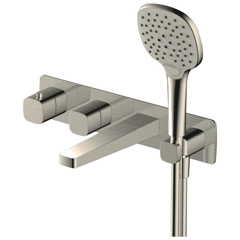 RAK Petit Square Wall Thermostatic Bath Shower Mixer Brushed Nickel RAK Petit Square Wall Thermostatic Bath Shower Mixer Brushed Nickel