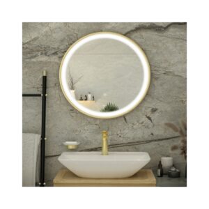 RAK Picture Round LED Mirror with Demister 600mm Brushed Gold