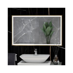 RAK Picture Square LED Mirror with Demister 600x1000mm Brushed Gold