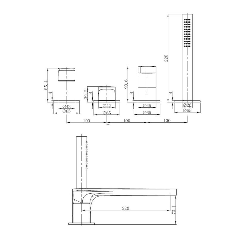RAK Portofino 4 Hole Bath Shower Mixer Tap Chrome