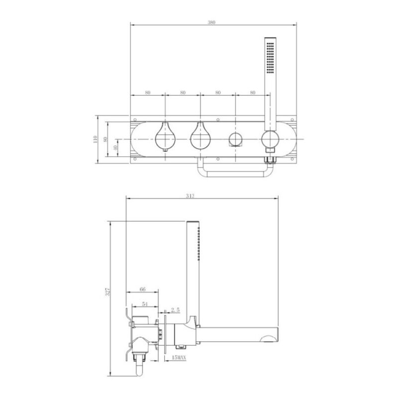 RAK Sorrento Horizontal Shower Valve with Handset & Spout Chrome