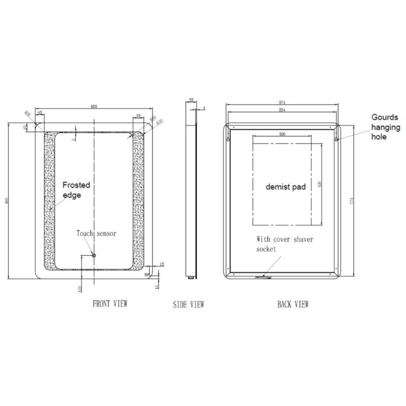 RAK Tanzanite 600x800mm Illuminated Portrait Mirror