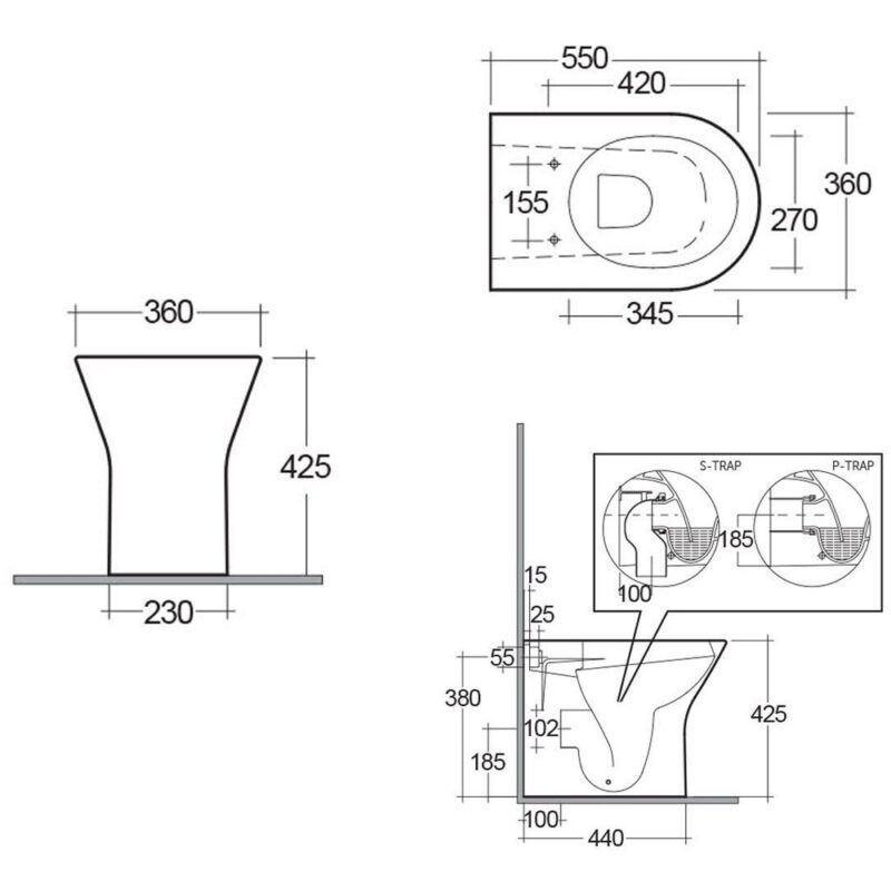 RAK Resort Rimless Comfort Height Back To Wall Pan with Seat
