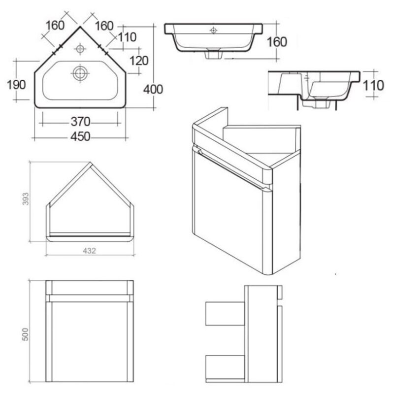 RAK Resort Wall Hung Corner Vanity Unit & Basin Matt White