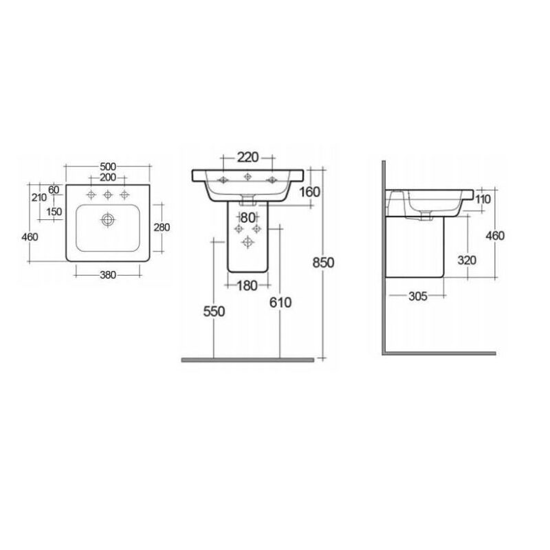 RAK Resort 500mm 1 Hole Basin & Semi Pedestal