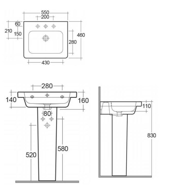 RAK Resort 550mm 1 Hole Basin & Full Pedestal