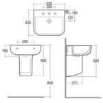 RAK Series 600 520mm 2 Hole Basin & Semi Pedestal