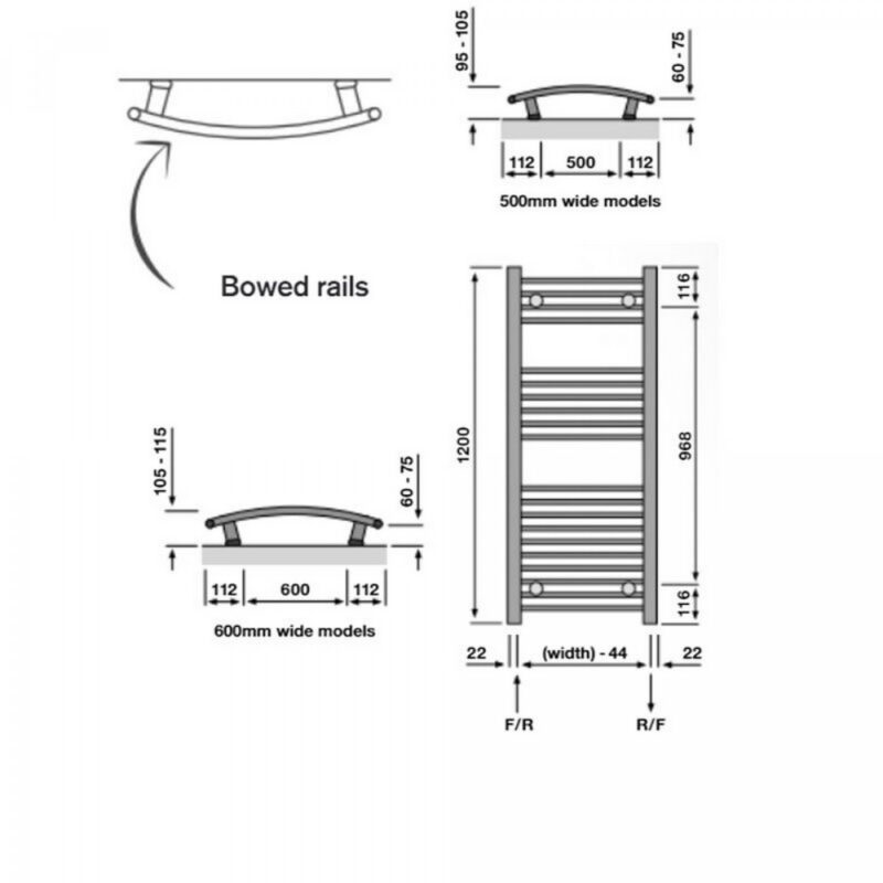Redroom Elan Curved White 1200x600mm Towel Radiator