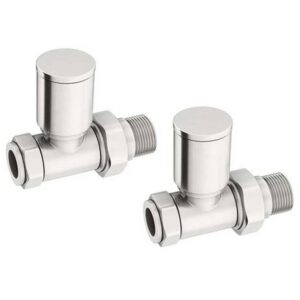 Redroom Straight Round Radiator Valve Pack Brushed Nickel