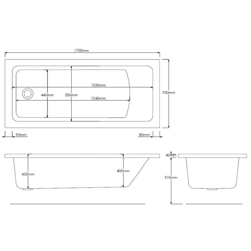 Roca The Gap Rectangular Acrylic Bath 1700x700mm