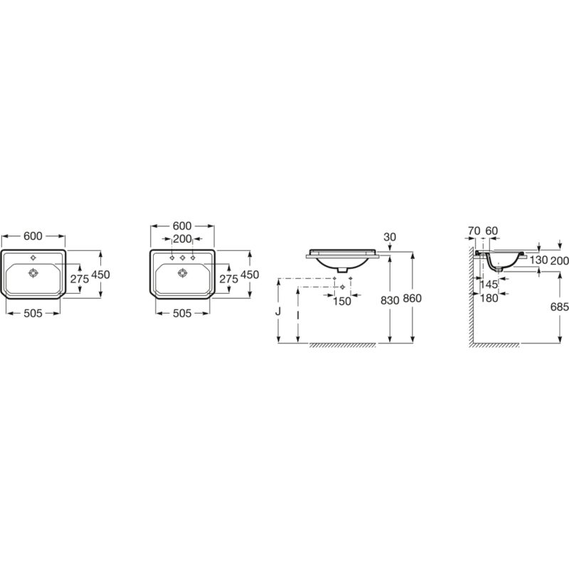 Roca Carmen 600 x 450 In-Countertop Basin 1 Taphole