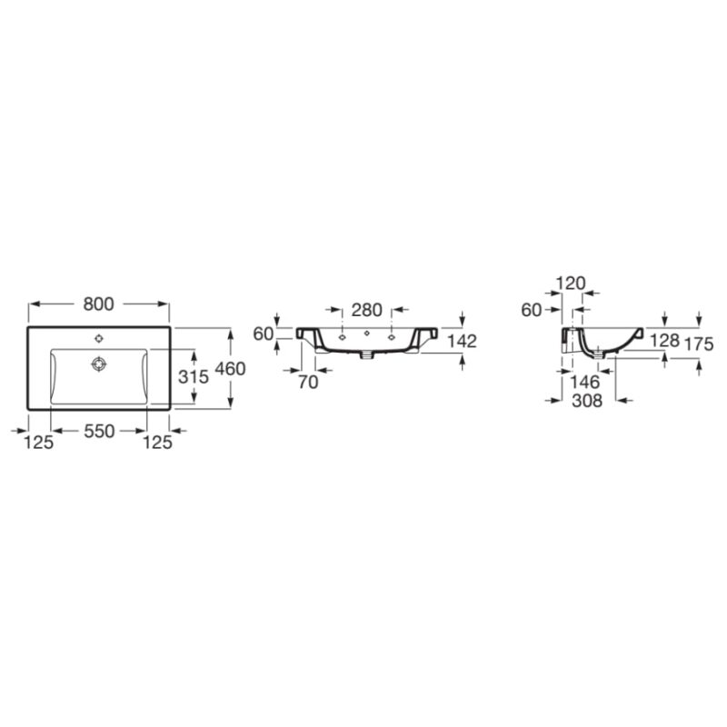 Roca The Gap Wall Hung Basin 800x460mm 1 Taphole