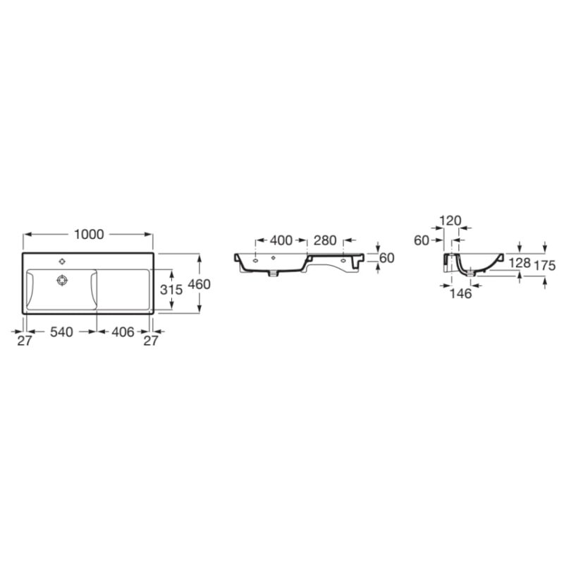 Roca The Gap Wall Hung Basin 1000x460mm 1 Taphole Left