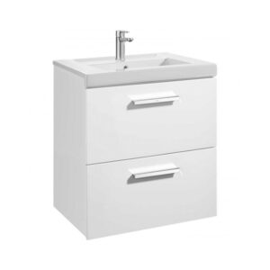 Roca Prisma Wall Hung 2 Drawer 600mm Unit & Basin Gloss White