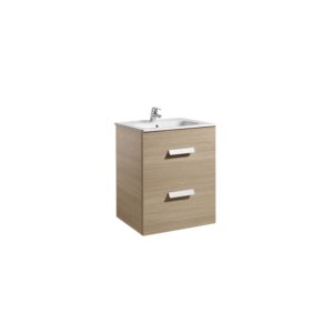 Roca Debba 600mm Base Unit with 2 Drawers & Square Basin Textured Oak
