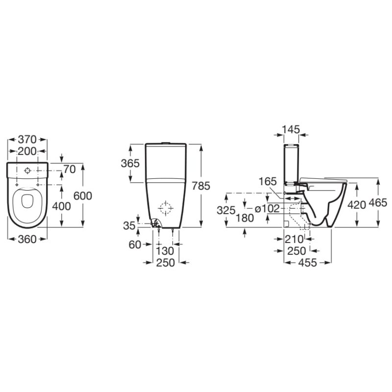 Roca Ona Back To Wall Compact Close Coupled Rimless WC Pan