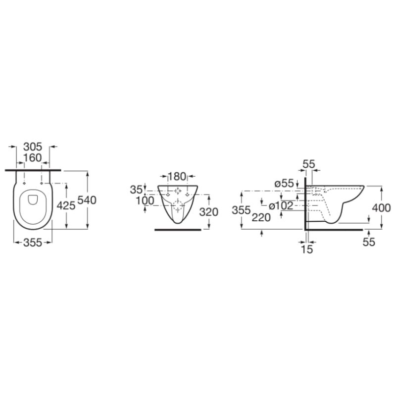 Roca Debba Rimless Wall Hung WC Pan