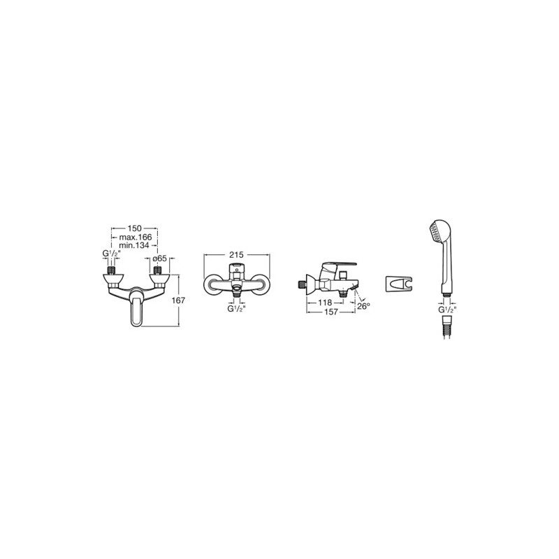 Roca V2 Wall Mounted Bath Shower Mixer with Kit Chrome