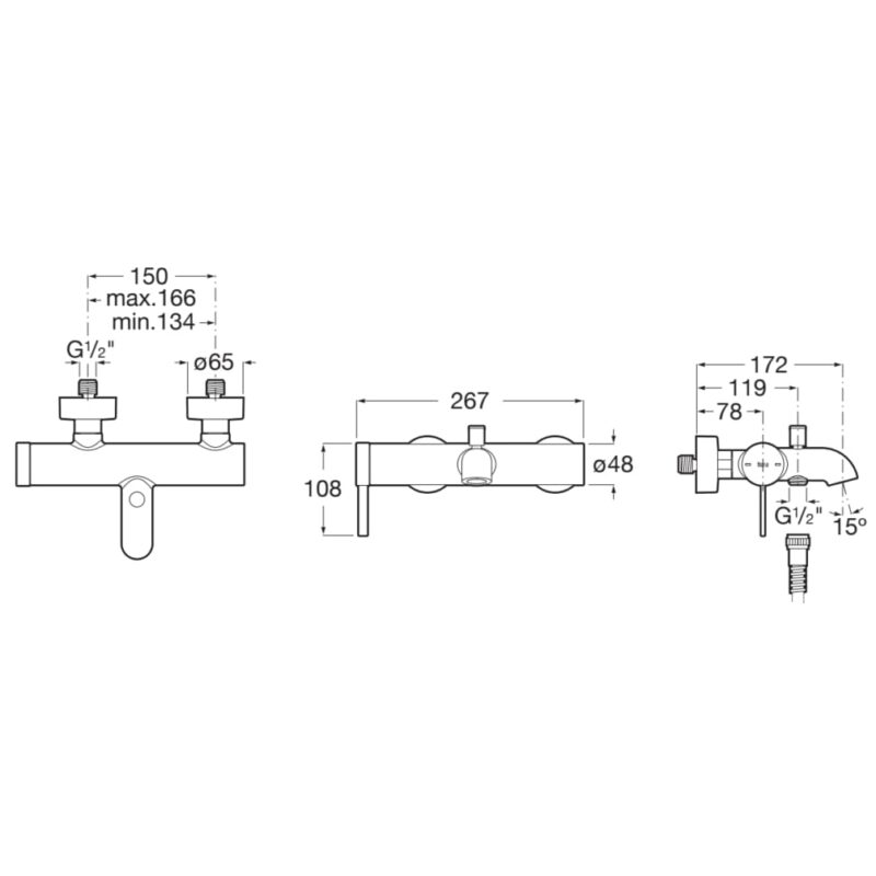 Roca Ona Wall Bath Shower Mixer with Automatic Diverter