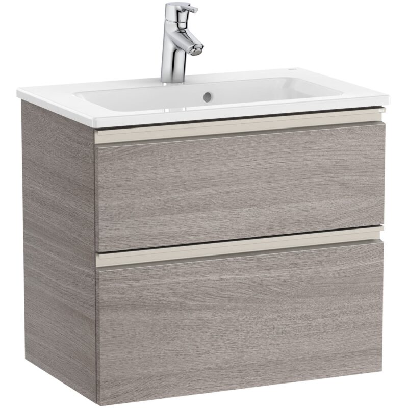 Roca The Gap Compact 2 Drawer 600mm City Oak Base Unit & Basin