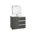 Roca Victoria-N Pack 600mm 3 Drawer Unit, Mirror & Light Grey