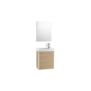 Roca Mini Pack Basin & Base Unit 450mm & Mirror Textured Oak