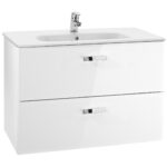 Roca Victoria 800mm Gloss White 2 Drawer Vanity Unit & Square Basin