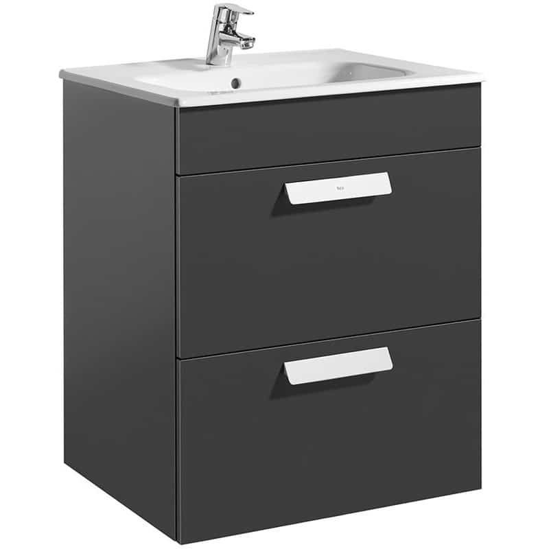 Roca Debba Wall Hung 2 Drawer Basin Unit 60cm Anthracite Grey
