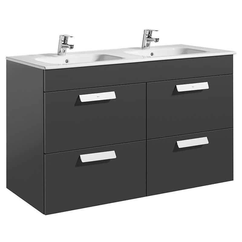 Roca Debba Wall Hung 2 Drawer Basin Unit 120cm Anthracite Grey