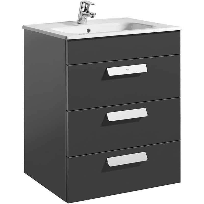 Roca Debba Wall Hung 3 Drawer Basin Unit 60cm Anthracite Grey