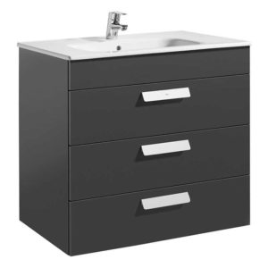 Roca Debba Wall Hung 3 Drawer Basin Unit 80cm Anthracite Grey