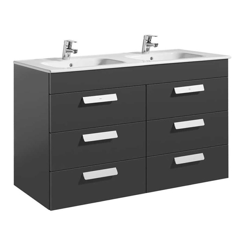 Roca Debba Wall Hung 3 Drawer Basin Unit 120cm Anthracite Grey