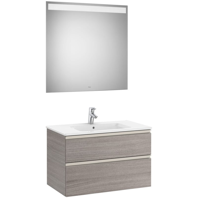 Roca The Gap 800mm 2 Drawer City Oak Base Unit, Basin & LED Mirror