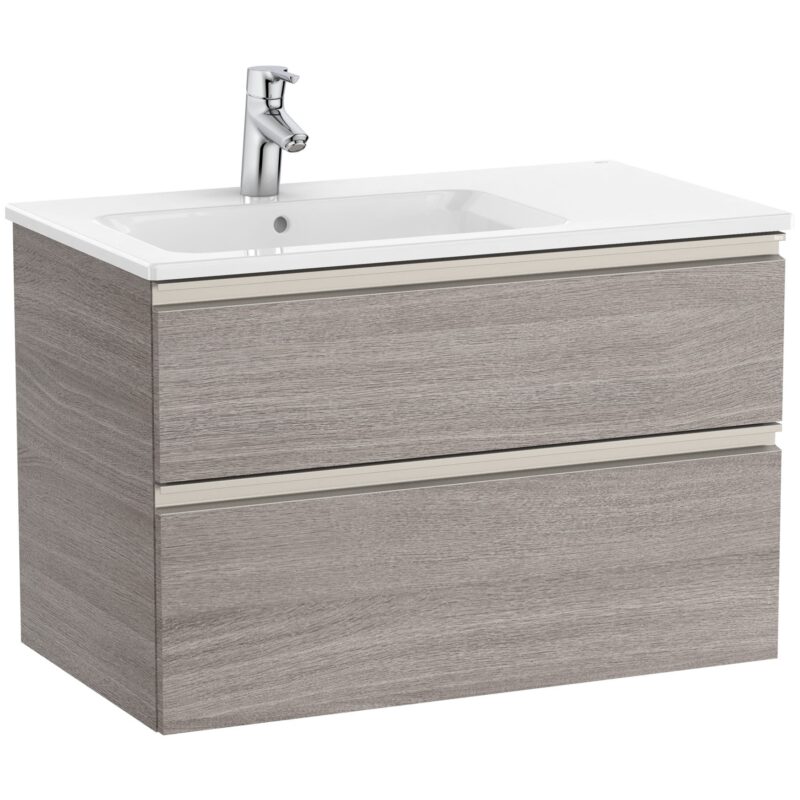 Roca The Gap 800mm 2 Drawer City Oak Base Unit & Left Hand Basin