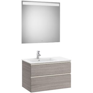 Roca The Gap 800mm 2 Drawer City Oak Base Unit, Left Hand Basin & Mirror