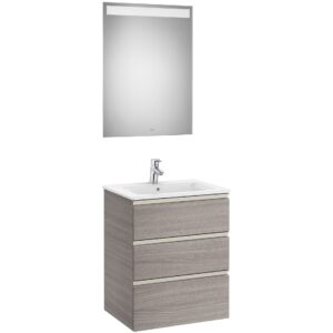 Roca The Gap Roca 600mm 3 Drawer City Oak Unit, Basin & LED Mirror